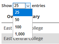 Result table results per page shown